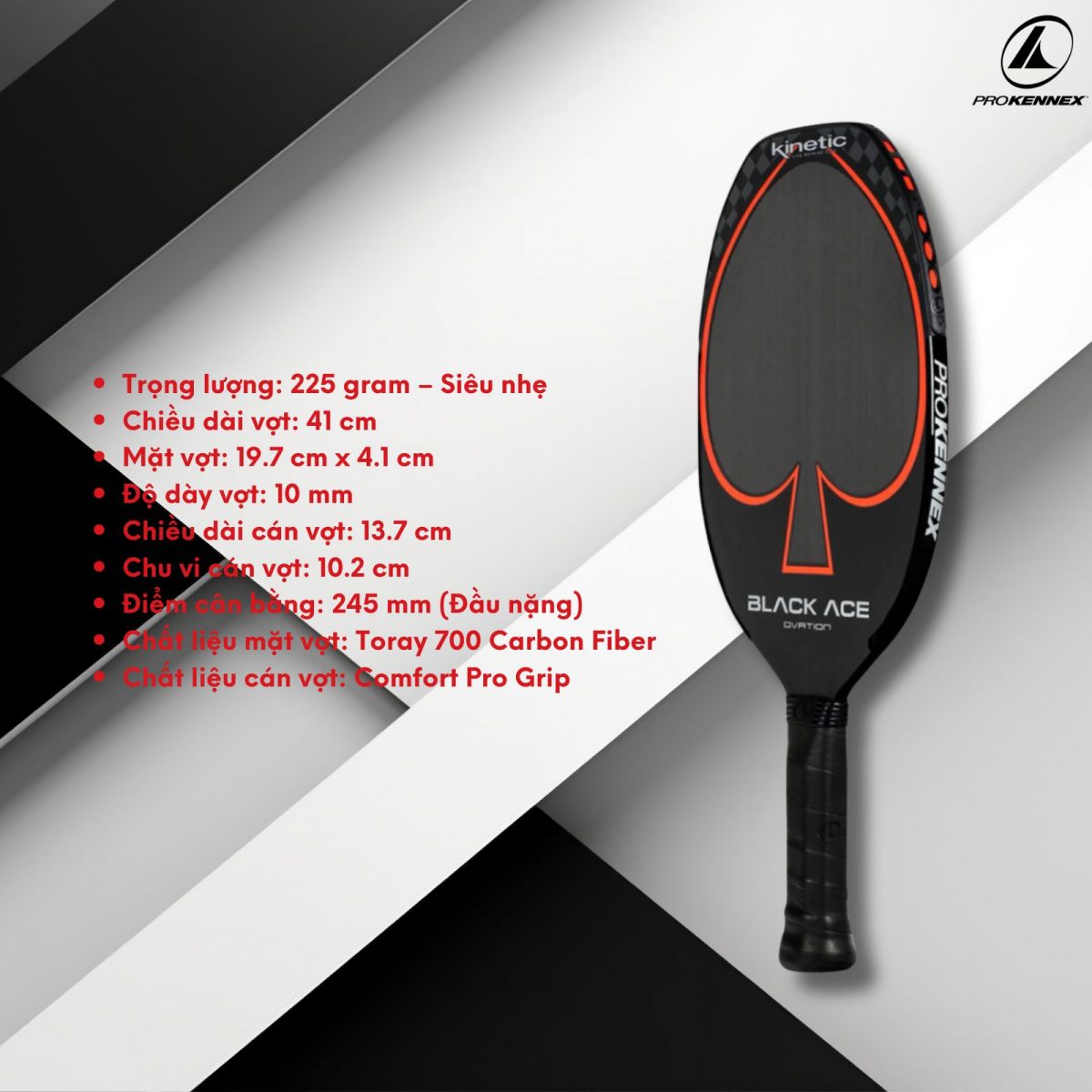 Thông số kỹ thuật Vợt Pickleball Prokennex Black Ace Ovation