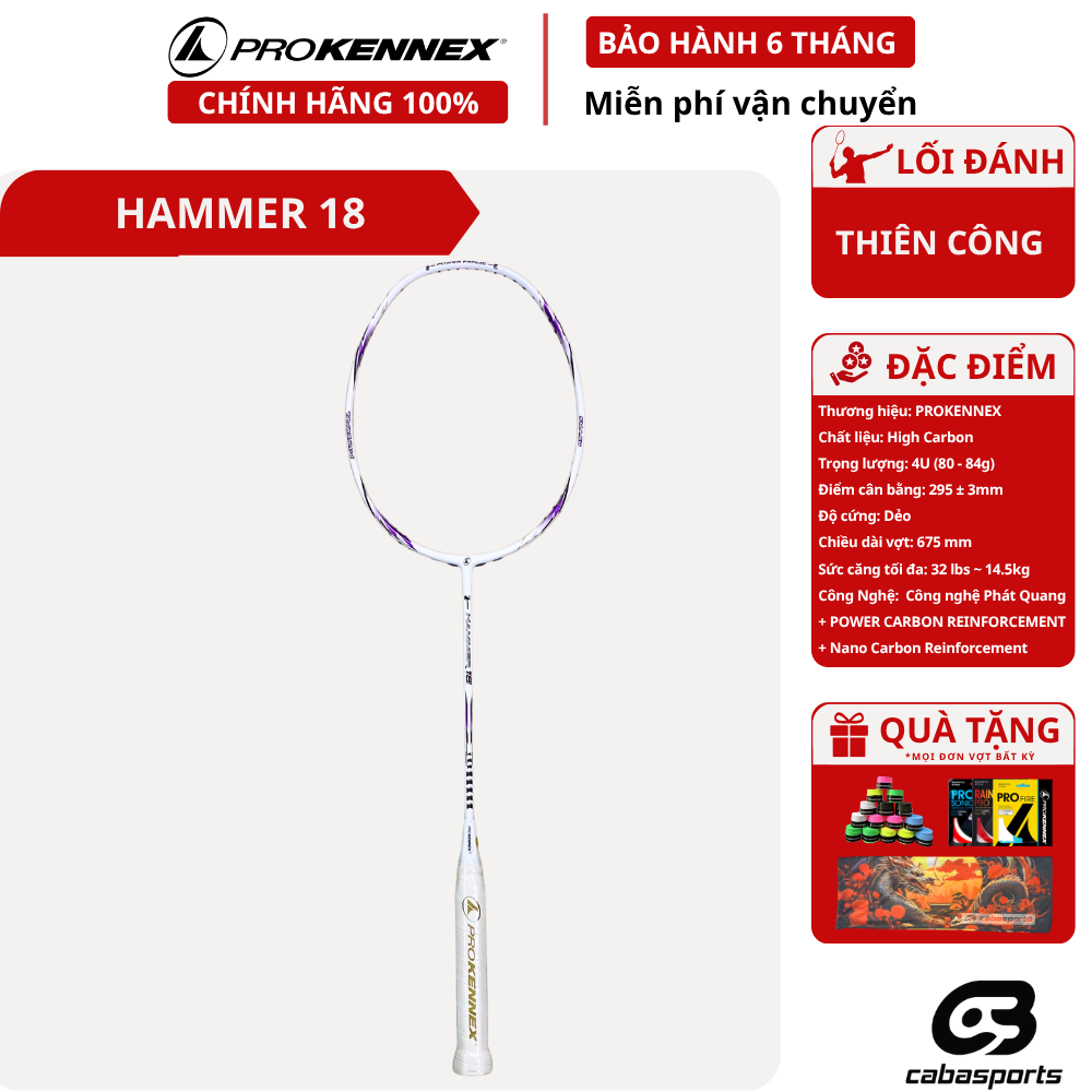 Vợt cầu lông phát sáng ProKennex Hammer 18 căng sẵn 10.5kg tặng kèm túi đựng và quấn cán vợt giá rẻ 14 prokennex hammer18 1