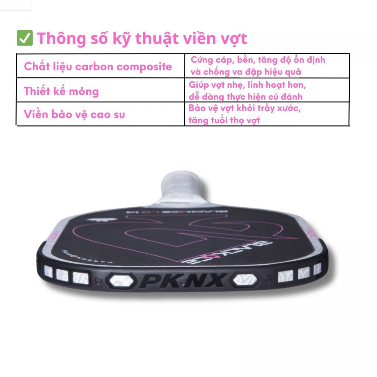 thong so ky thuat vien vot Pickleball Black Ace LG 14