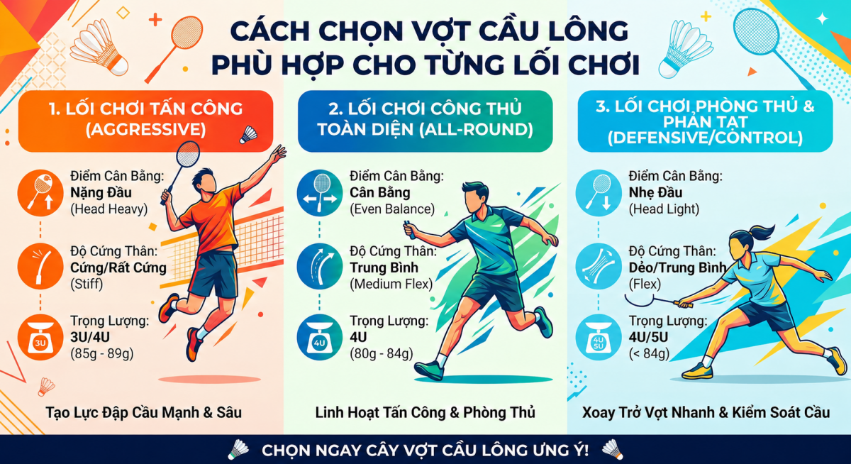 Cách Chọn Vợt Cầu Lông Phù Hợp Cho Từng Lối Chơi