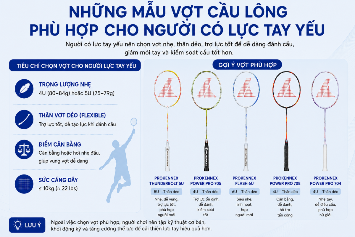 Những Mẫu Vợt cầu l&ocirc;ng Ph&ugrave; Hợp Cho Người C&oacute; Lực Tay Yếu
