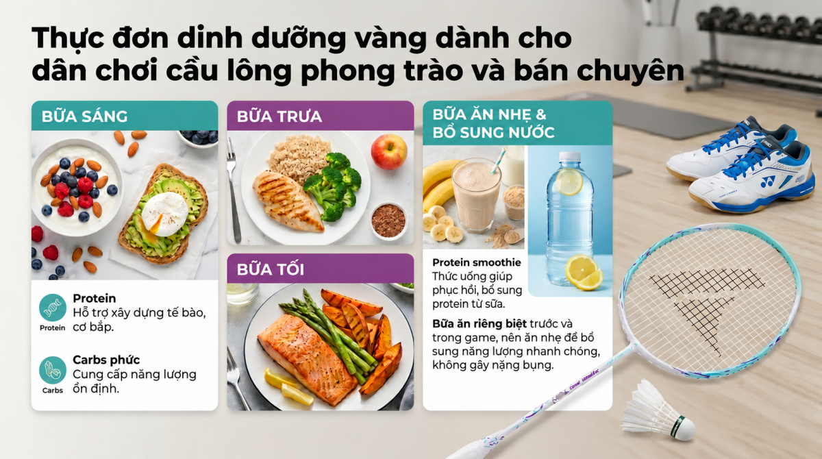 Thực đơn dinh dưỡng v&agrave;ng d&agrave;nh cho d&acirc;n chơi cầu l&ocirc;ng phong tr&agrave;o v&agrave; b&aacute;n chuy&ecirc;n