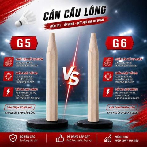 Cán vợt cầu lông, tay cầm vợt cầu lông G5, G6 bằng gỗ chất lượng