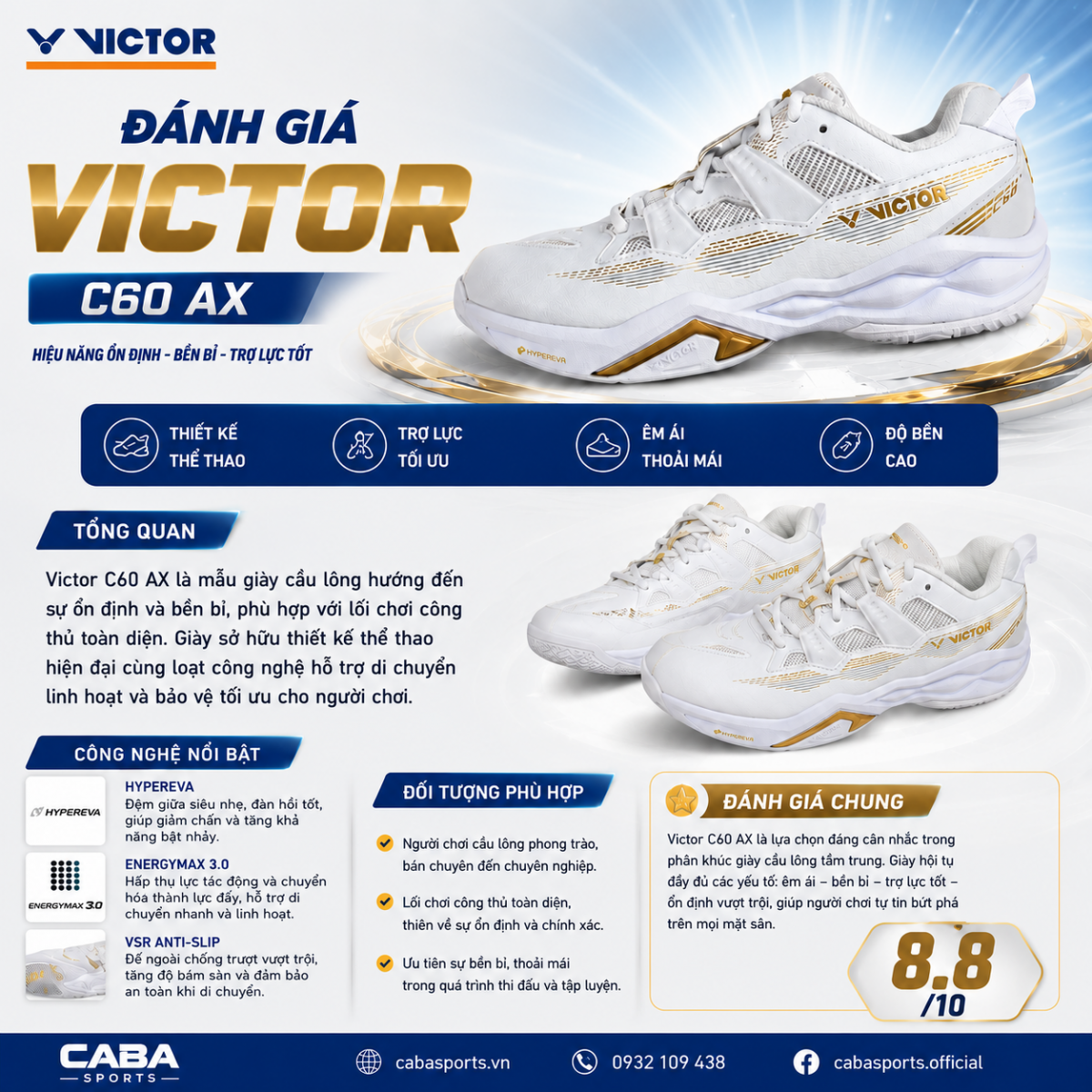 danh gia giay cau long Victor C60 AX